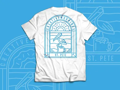 Creative Mornings St. Pete blue coffee creative dtsp florida identity illustration line monoline monoweight morning pelican seagull st pete sun sunshine