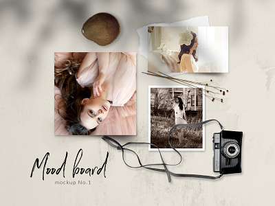 Realistic Mood Board Mockup - Vintage branding branding presentations earthy colors earthy tones fashion fashion branding floral flowers mockups mood board moodboard porftolio presentations realistic scene creator scenes style vintage vintage camera