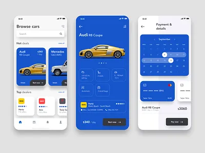 Car rental app app app design audi blue booking car calendar car car app car rental card creditcard ios rent car rental ui ux