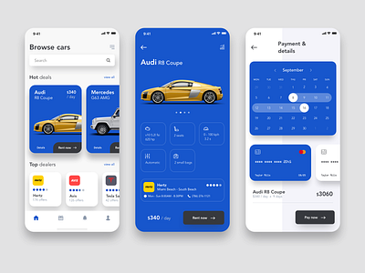 Car rental app app app design audi blue booking car calendar car car app car rental card creditcard ios rent car rental ui ux
