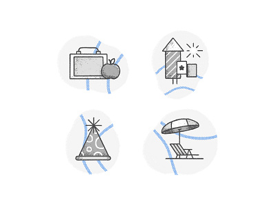Summer Fridays Practice apple beach beach party brooklyn ny chair fireworks flag fourth of july friday grey scale halftone illustration lunch lunchbox party hat practice rough sketch summer texture