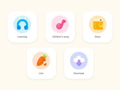 Icons for kid app book carrot children cloud down download favorite favorites headphone icon icons kid like listen listening love music picturebook song story
