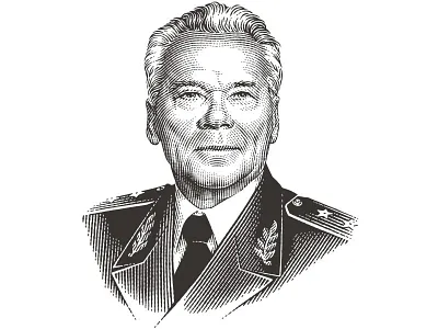 Mikhail Kalashnikov engraved engraving etched etching illustration pen and ink portrait vector engraving woodcut