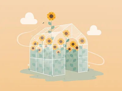 Sunflower Greenhouse 🌻 bee cute floral flower glasshouse greenhouse illustration plant pretty soft sunflower