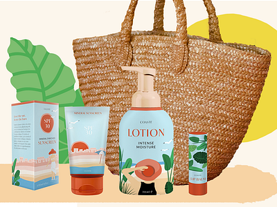 Colorful Packaging Design - COASTE colorful freelance designer illustrations lotion packaging packaging design packagingdesign skin care summer sunscreen trendy troipical tropical illustrations