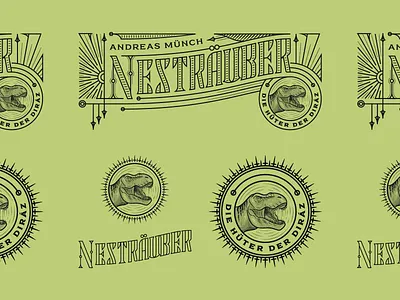 Nesträuber badge bookcover branding dinosaur engraving etching graphic design icon illustration illustrator line art logo peter voth design vector vintage