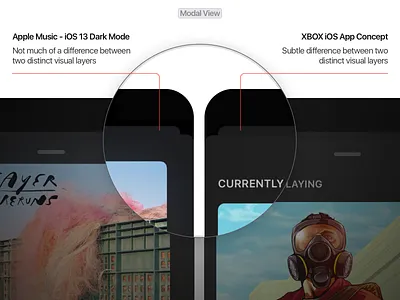 iOS 13 Dark Mode Improvements dark mode dark ui ios iphone mobile app modal xbox