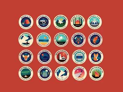 Outdoor Badges adventure badge camping gradient identity logos outdoor patches retro traveling vector vintage