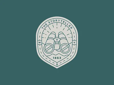 The Storyteller badge binoculars camping logo storyteller travel west virginia