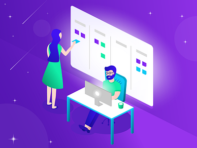 Hardworkers art colorful art colorful illustration coworkers flat icon design gradients illustration isometric art isometric illustration office space vector