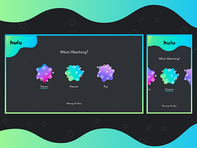 Hulu Redesign - Who's Watching? blob colorful concept entertainment gradient hulu mobile nintendo switch redesign responsive select user screen streaming service ui ux visual design