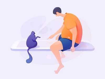 Flying Time cat color fly illustration man mobile ui ux