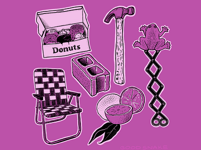 Summertime in Buffalo. buffalo concrete donuts doughnut flash food frog hammer illustrations lawnchair orange summer tattoo