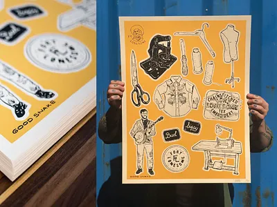 Ft. Lonesome Flash Poster americana banjo chainstitching country cowboy folk ftlonesome illustration neon poster poster art print screenprint seamstress sewing tattoo texas western