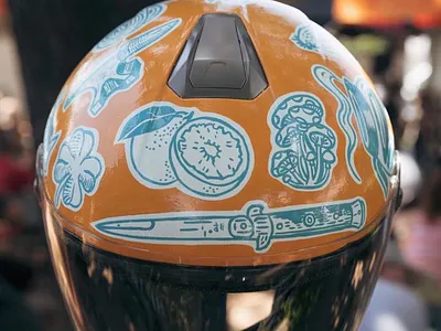 Hand Painted Helmet for East Side Classic hand painted hand painting helmet illustration motor motorcycle motorcycles orange sign painting