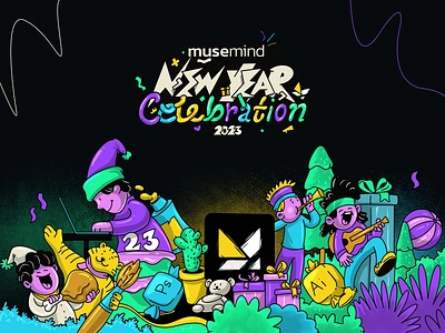 New Year Celebration With Musemind branding creative design fine dining graphic design happy new year holidays illustration illustrator logo motion graphics musemind new year new year party new years eve patagonia logo smb charging app design space space theme symbol