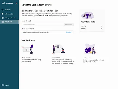 Referral program - Tell A Friend account app business design design exploration friend marketing network referral referrals startup ui ux