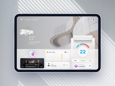 Apartment Panel 🎛️ 3d ac air conditioner apartment clean device elegant hmi homestay iot modern music panel power power consume security smart device smarthome uidesign weather