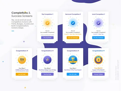 Cool Drive - Driver Mobile App - Success Screens android app awards badges box designs branding congratulation screens driver rewards catalog icon illustration ios level completion mobile app poins ranks rewards success message screens trip completions vector web