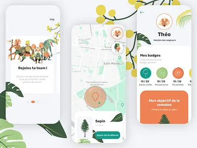 Les gardiens de la forêt app branding children educative game illustration mobile ui