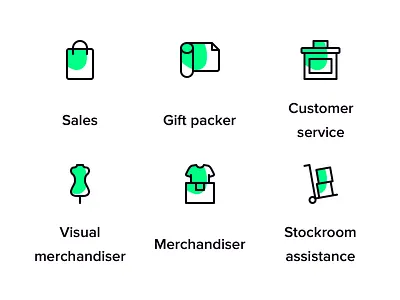 Retail icons for Temper branding customer service design filled icon gift packer green help icons iconset illustration line icon merchandise purple retail sales shopping stockroom store temper vector