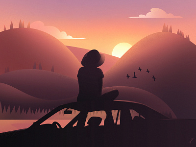 Nothing Else Needed chill evening fireart fireart studio forest girl hills hippie holidays illustration lake landscape late mountains sitting summer sun sunset vacation yellow
