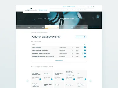 Subsidy and cinema website #2 blue cinema desktop form menu search bar search results tab ui ux website