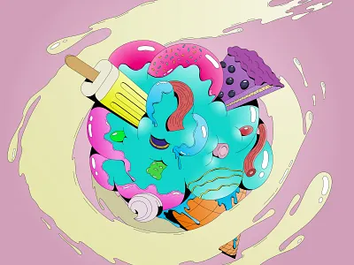 Candyland 2d cake candy flat heat ice ice cream illustration lineart sugger summertime