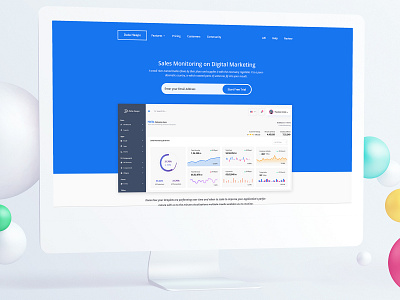 Sales Monitoring Landing Page admin dashboard admin template banner creative crypto currency hero header illustration landing page minimal saas sales dashboard sales monitor sales tool ui design uidesign unique web design widget