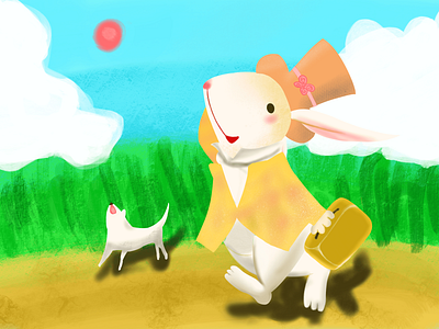 兔子猫蓝色背景