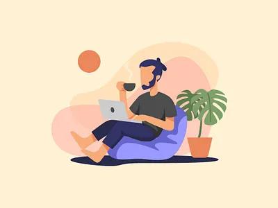 Work & Coffee coffee design flat illustration illustration outdoor summer vector working