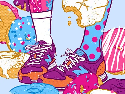Don't step over donuts artwork color palette donuts doughnut food illustration foodie illustration art kawaii new balance pop art pop culture shoes sneakers sweet