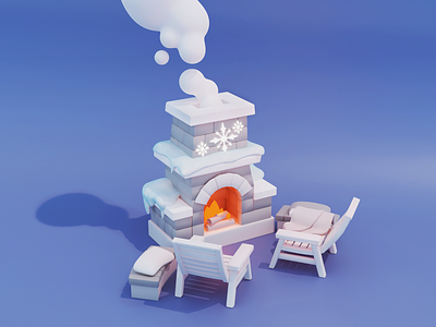 Cozy Stove 3d 3d model blender cozy fire fireplace low poly slavic snowflake stove warm wood