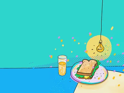 Sandwich bread cheddar cheese desk drink gouda lamp lettuce light lunch lunch at desk oj orange juice sandwich