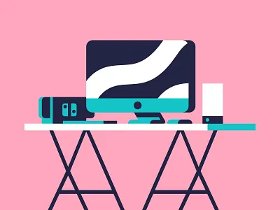 My Workstation design desk green illustration illustrator imac minimal pink switch vector workstation