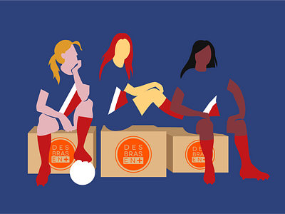 France women's soccer team advertise ball beautiful blue boxes branding color design flat girl graphic art hair illustration minimal poster vector vector art vintage
