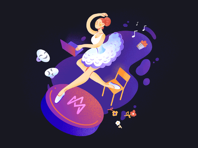 ballerina animation ballerina character flat gif illustration theater vector webdesign website