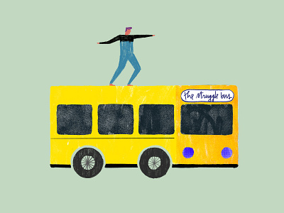 Surfing on the struggle bus bus irony man struggle surf surfer transportation transports yellow