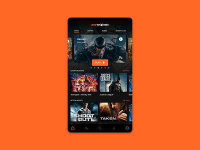 VOD App Home Screen adobe adobexd app design homescreen mobile ui ux vod