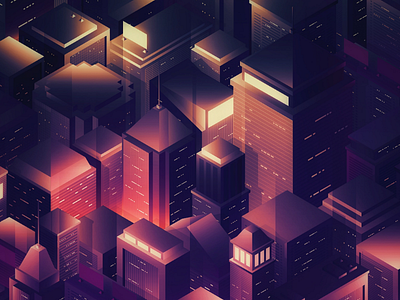 Isometric City city glow gradient illustration isometric light night