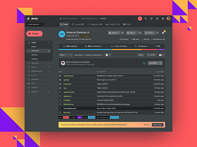 Dashboard Ui Kit - Git Repository Dark Templates alert bar breadcrumbs chart dark dashboard digital drawer dropdown figma logo material menu navigation notification snack table tabs toolbar web