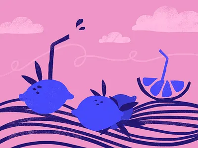 Sailing | Away 🍋 adobe art blue boat brushes cocktail design digital drawing freehand fruit illustration lemon photoshop pink sailing sea summer texture wacom