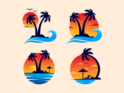 Sunset Logo beach brand branding good vibes gradient icon illustration island logo lounge palm palm tree sunset symbol vector wave logo waves
