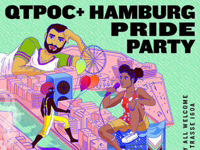 Qpoc Party Poster balloon black colors event gay germany hamburg illustration knockout lgbtq lines minimal party party flyer poc poster pride queer typography vector