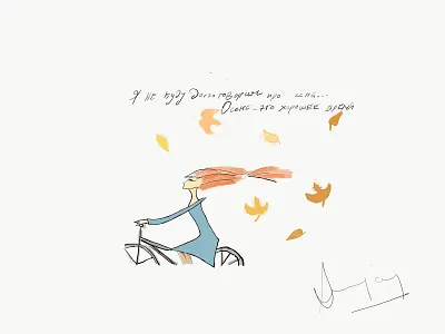 Lady with a bike Art art colour design drawing lady minimal