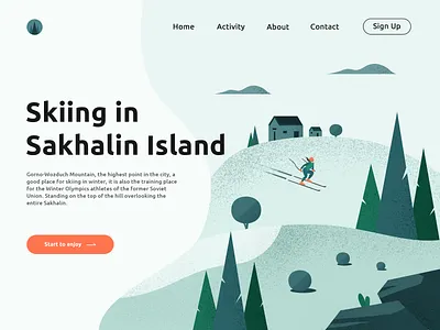 Skiing In Winter green rural illustration ski ski illustration skiing winter