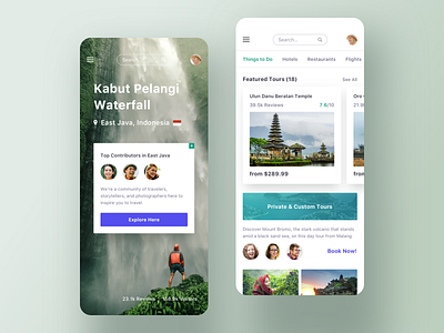 Trip app - Explore spots app card clean details gallery list menu mobile price profile search tour ui video