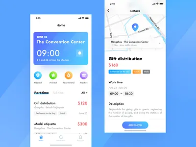 Part-Time app blue card clean design icons ios iphonex job mobile parttime ui ux