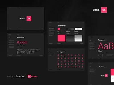 Basic UX — style guide dark dark ui free freebie freebies icons invision invision studio invisionstudio kits minimal outline outline icons style guide symbols system ui ui kit user interface ux