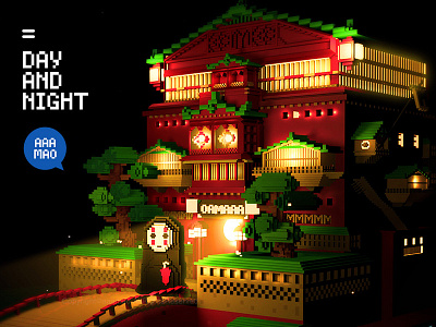 Night in Oil House c4d faceless man hayao miyazaki illustration oil house spirited away